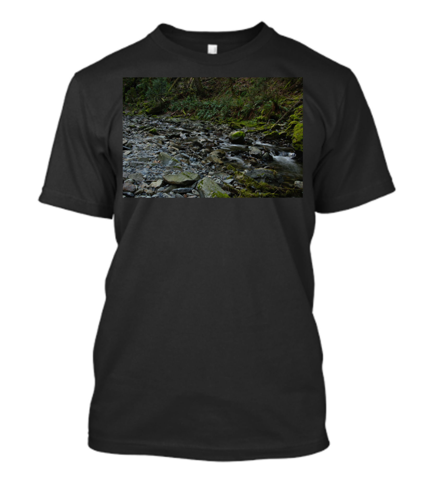 The Brook Mossy Woodland Stream Flowing Over Rocks T-Shirt