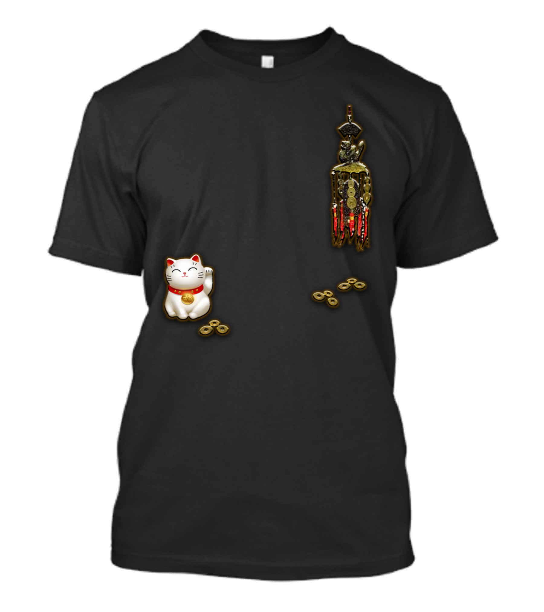 Lucky Cat With Coins And Hanging Charms T-Shirt
