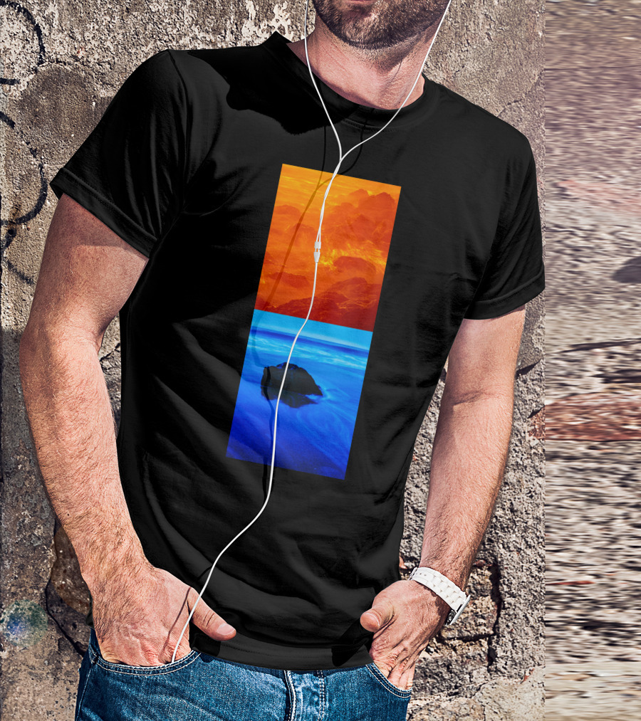 California Contrasts Fiery Mountains And Tranquil Ocean Blue T-Shirt