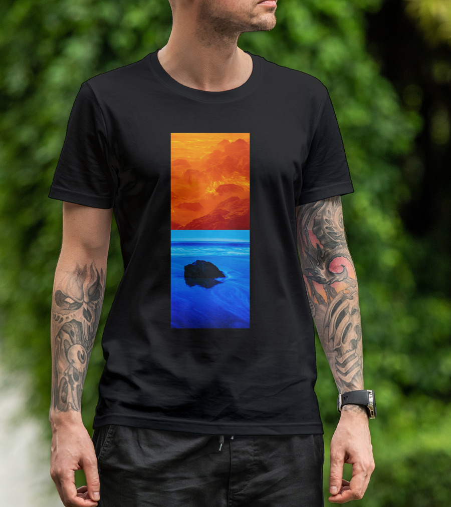 California Contrasts Fiery Mountains And Tranquil Ocean Blue T-Shirt