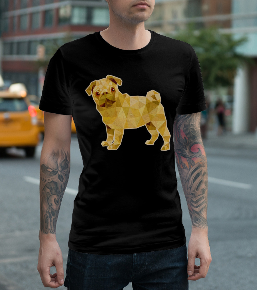 Pug Dog Golden Low Polygon T-Shirt