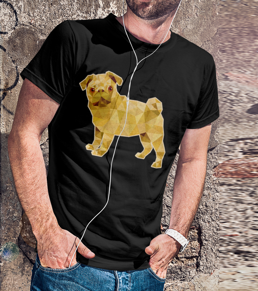 Pug Dog Golden Low Polygon T-Shirt