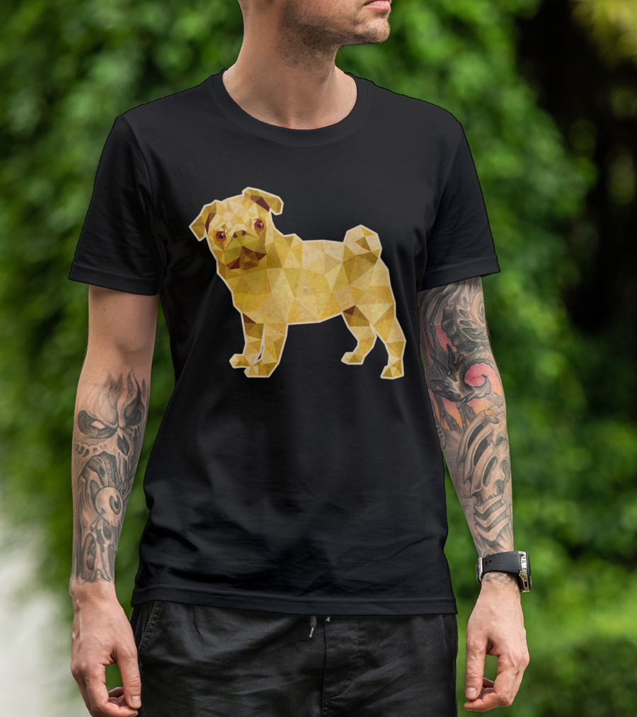 Pug Dog Golden Low Polygon T-Shirt