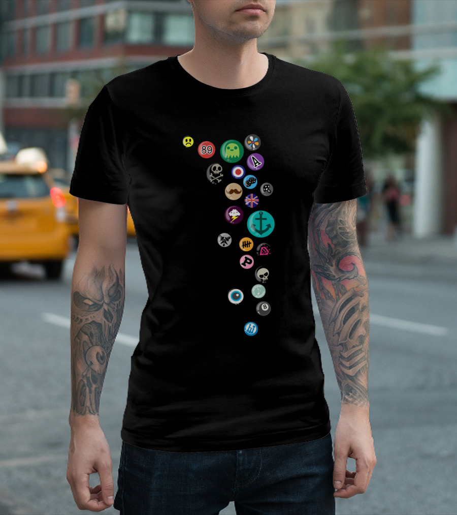 Badges Collection 89 Skulls Anchor Eye 8 Ball Ghost Mustache Symbols T-Shirt
