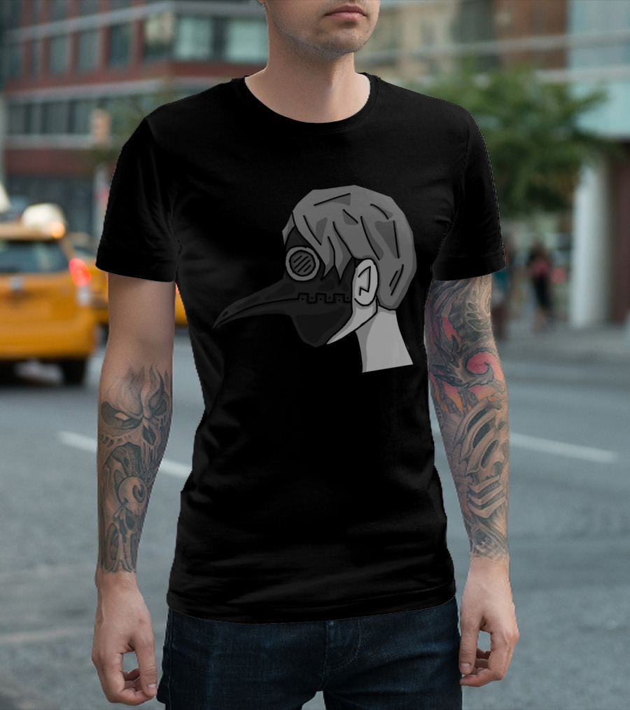 Doctor Della Peste Mask Black And White Plague Doctor Side Profile T-Shirt