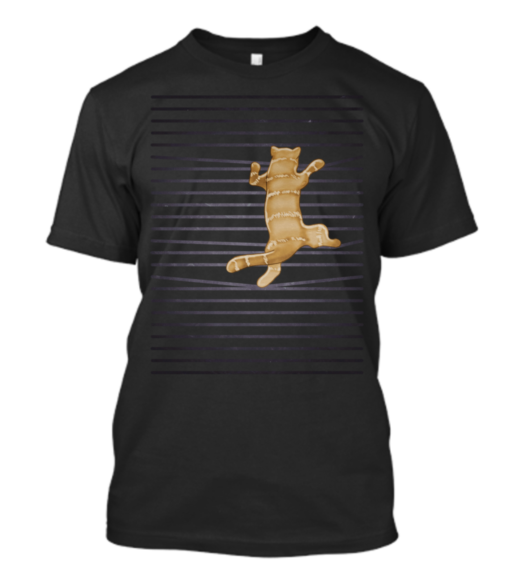 CATastrophe: Stretched Cat Against Dark Stripes T-Shirt