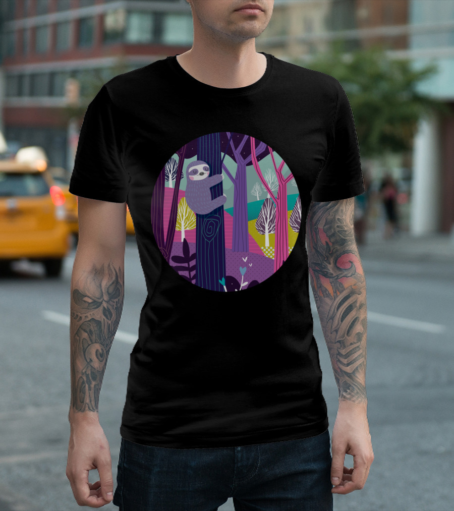 Sloth In The Colorful Woods Forest Scene T-Shirt