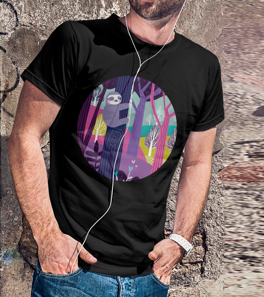 Sloth In The Colorful Woods Forest Scene T-Shirt
