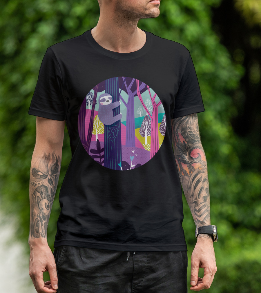 Sloth In The Colorful Woods Forest Scene T-Shirt