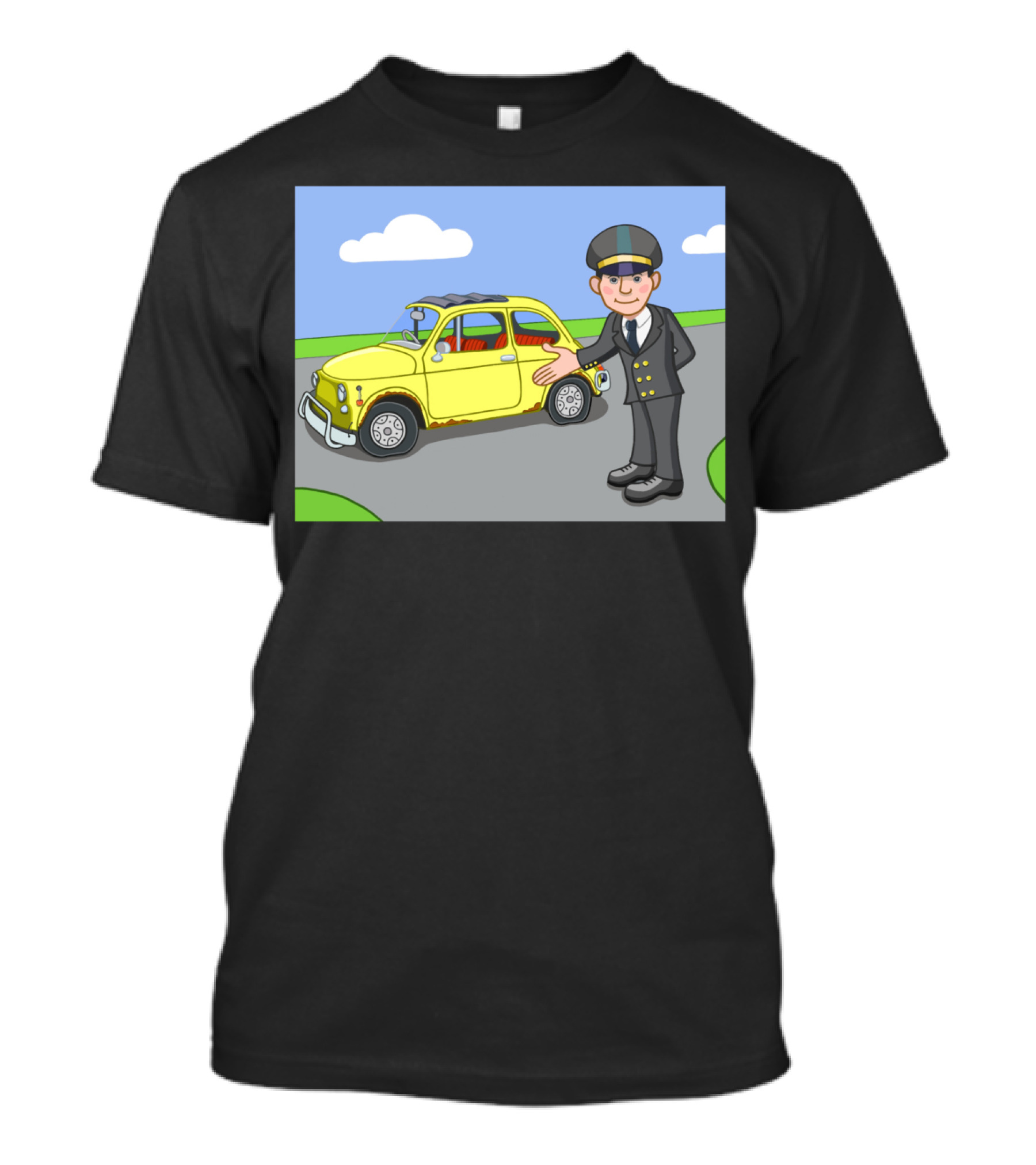 The Chauffeur Cartoon With Yellow Car By College T-Shirt