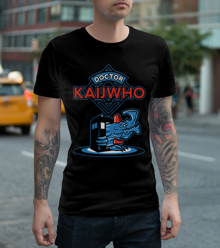 Doctor KaijWho TARDIS Fez Dinosaur Iconic Mashup T-Shirt