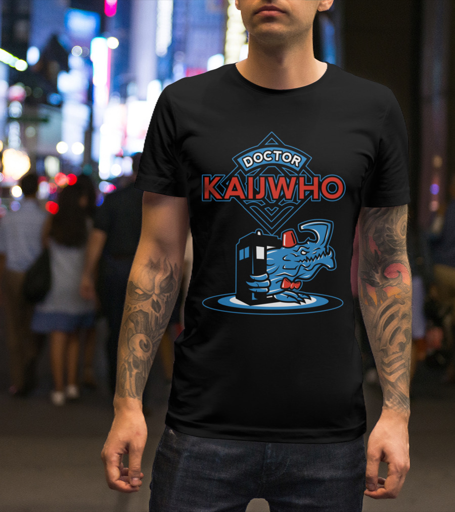 Doctor KaijWho TARDIS Fez Dinosaur Iconic Mashup T-Shirt