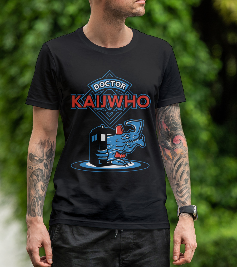 Doctor KaijWho TARDIS Fez Dinosaur Iconic Mashup T-Shirt