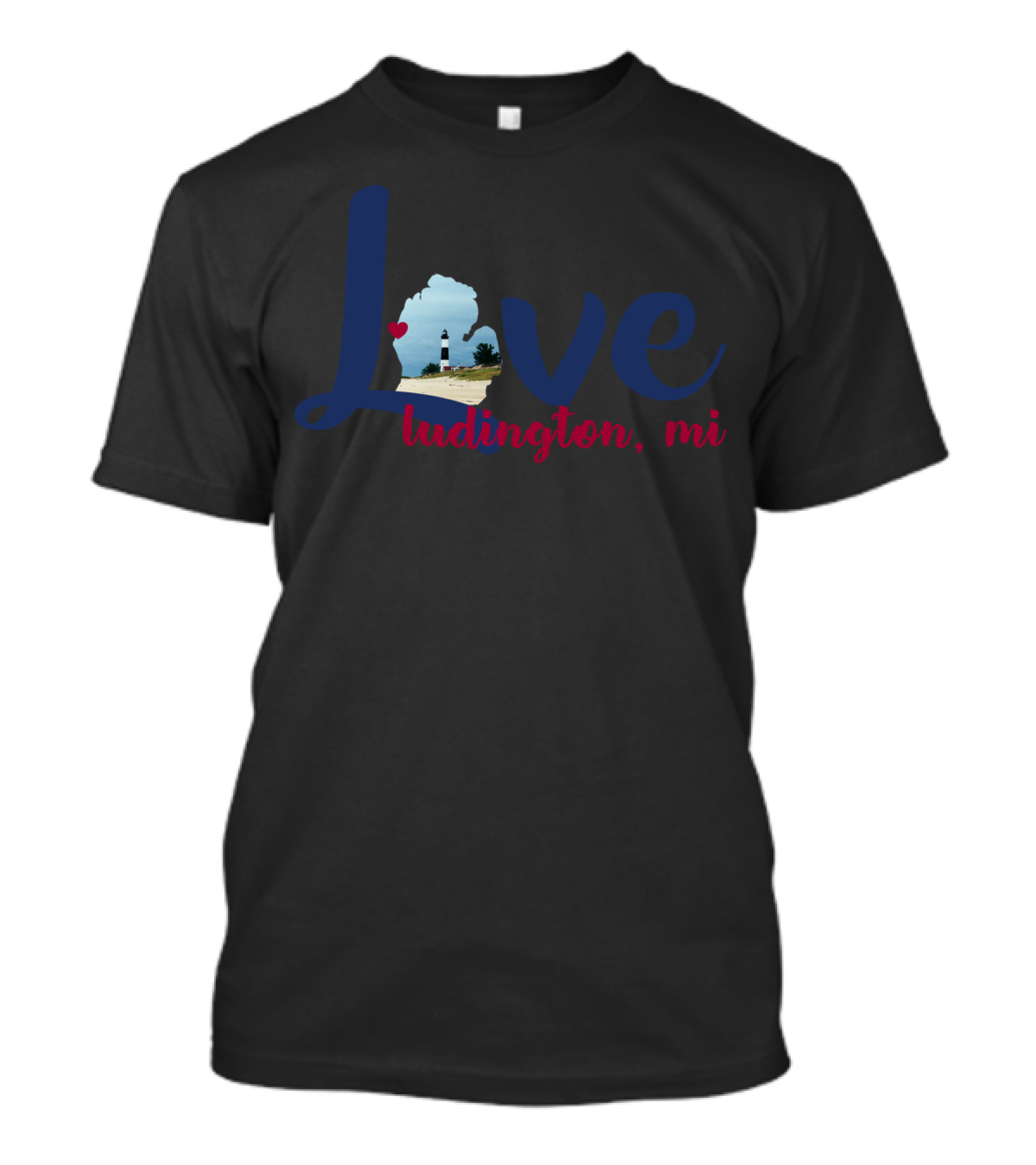 Love Ludington MI Lighthouse Heart Michigan Map T-Shirt