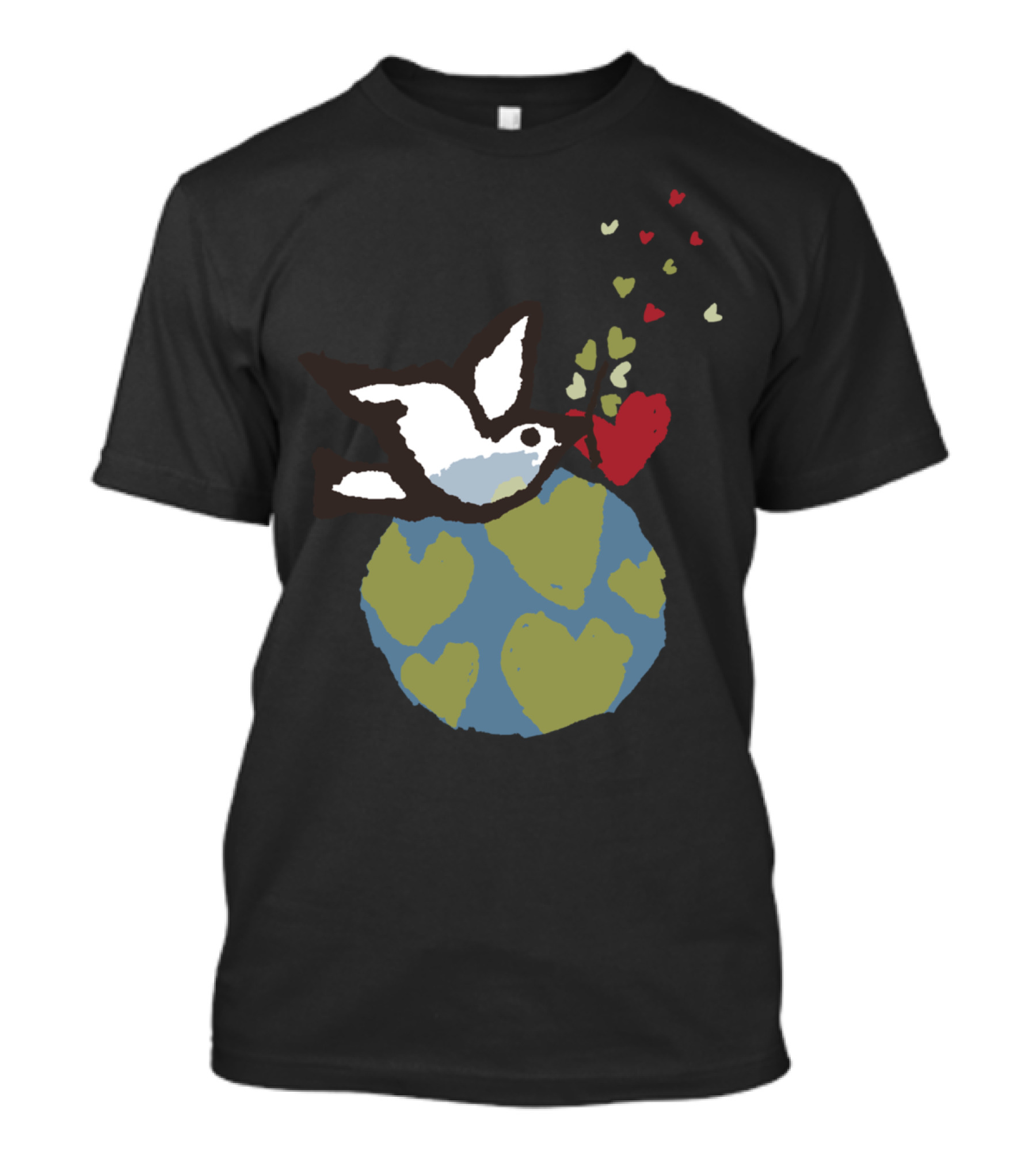 MY WORLD PEACE DOVE WITH HEARTS AROUND THE EARTH T-Shirt