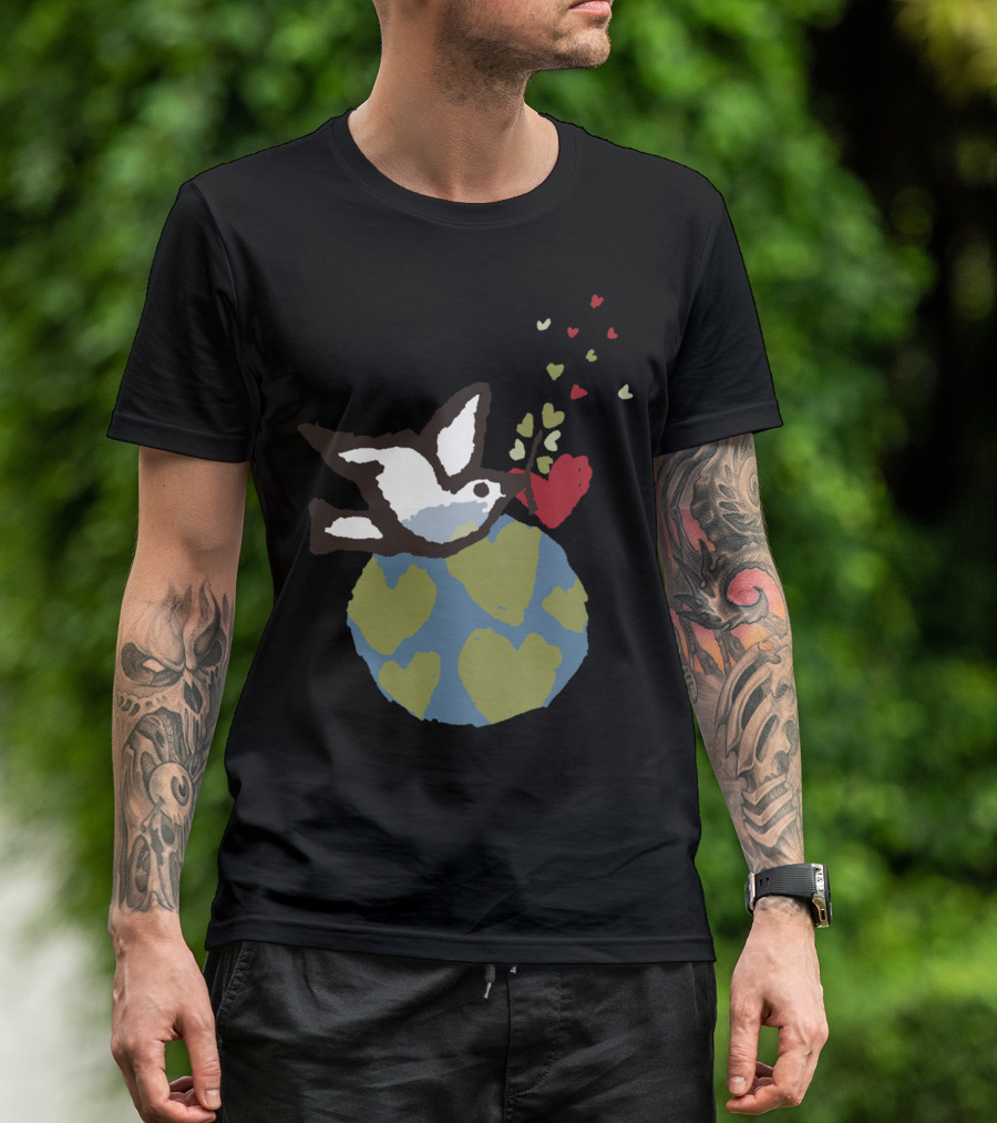 MY WORLD PEACE DOVE WITH HEARTS AROUND THE EARTH T-Shirt