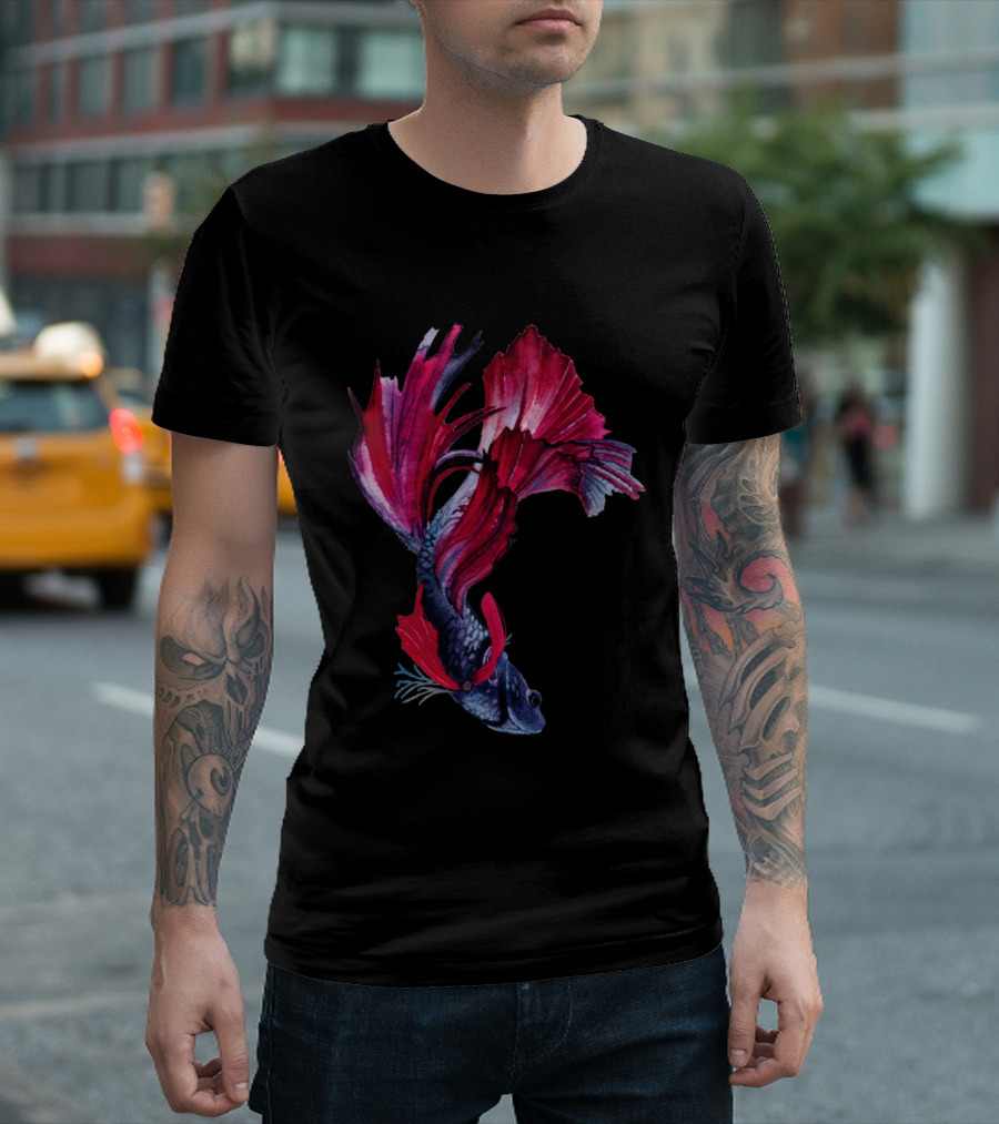 Fighting Fish Betta Splendens Rich Red And Blue Tones T-Shirt