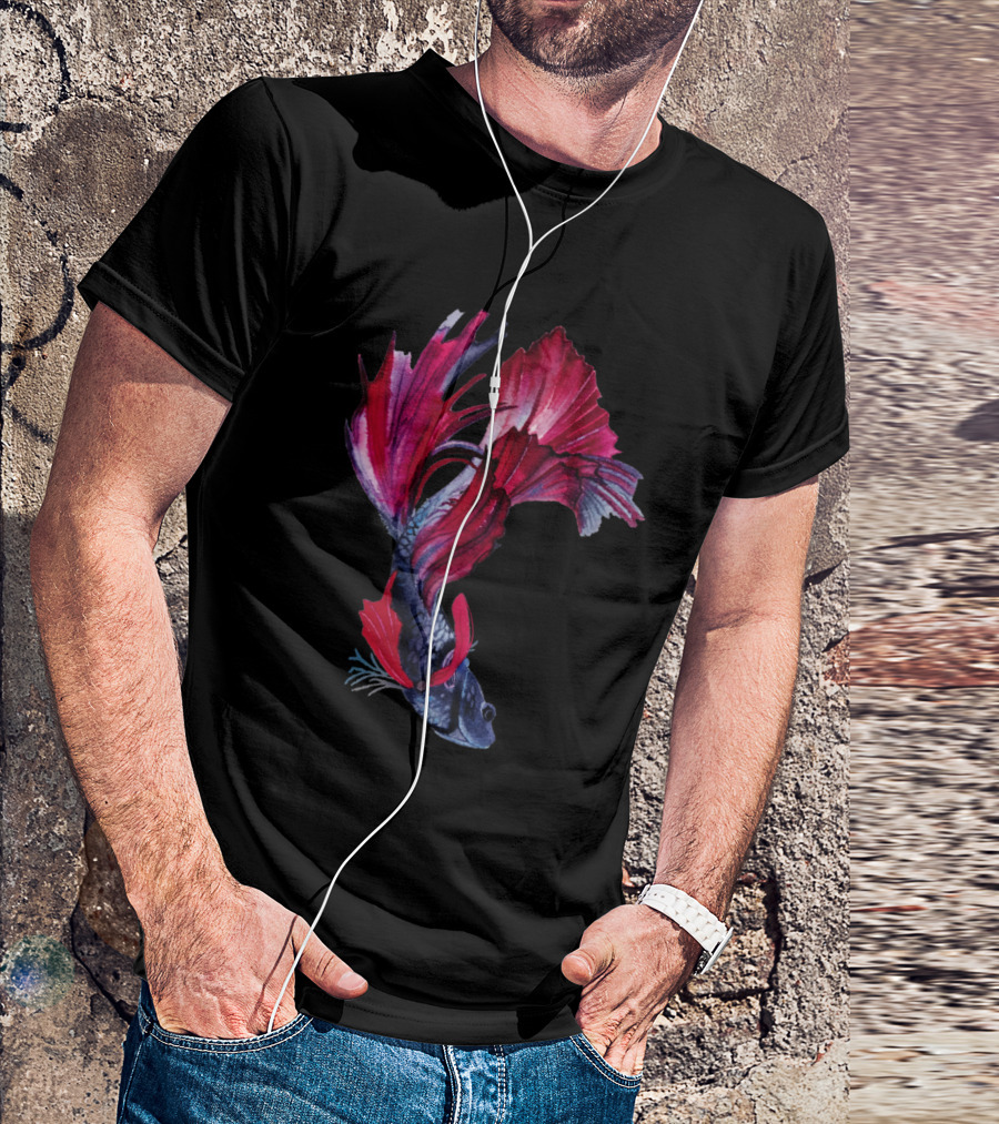 Fighting Fish Betta Splendens Rich Red And Blue Tones T-Shirt