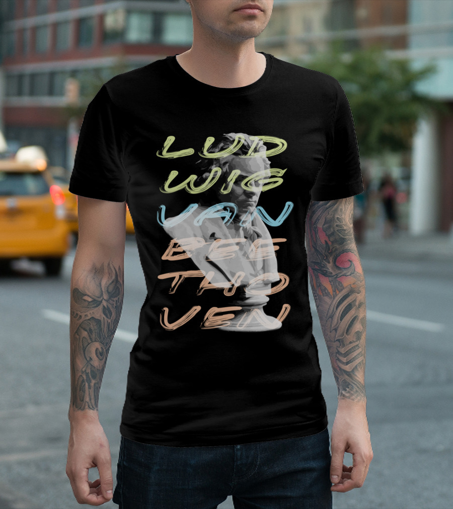 Ludwig Van Beethoven Neon Typography Bust T-Shirt