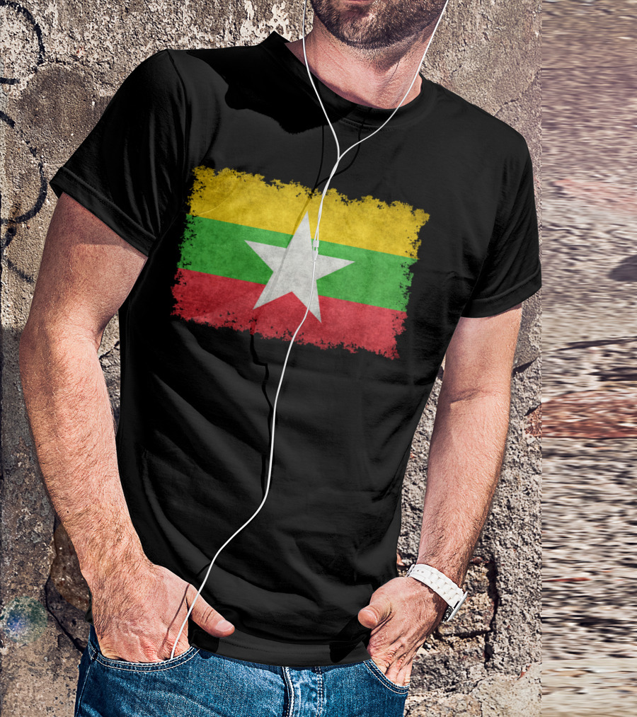 Myanmar Flag Vintage Style Rugged Grunge Effect T-Shirt