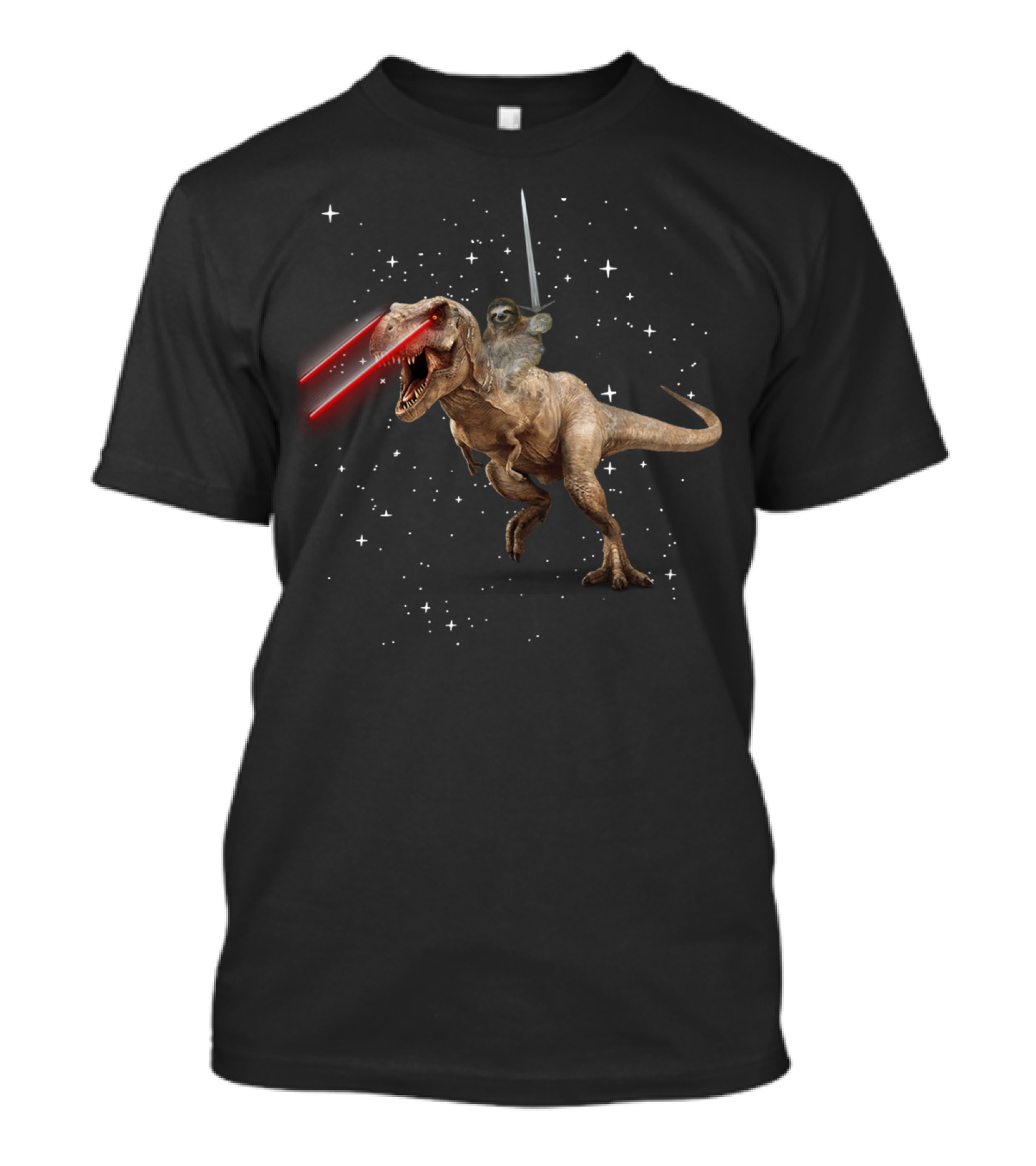 Sloth With A Claymore Riding A Rex With Laser Eyes In Space Adventure T-Shirt