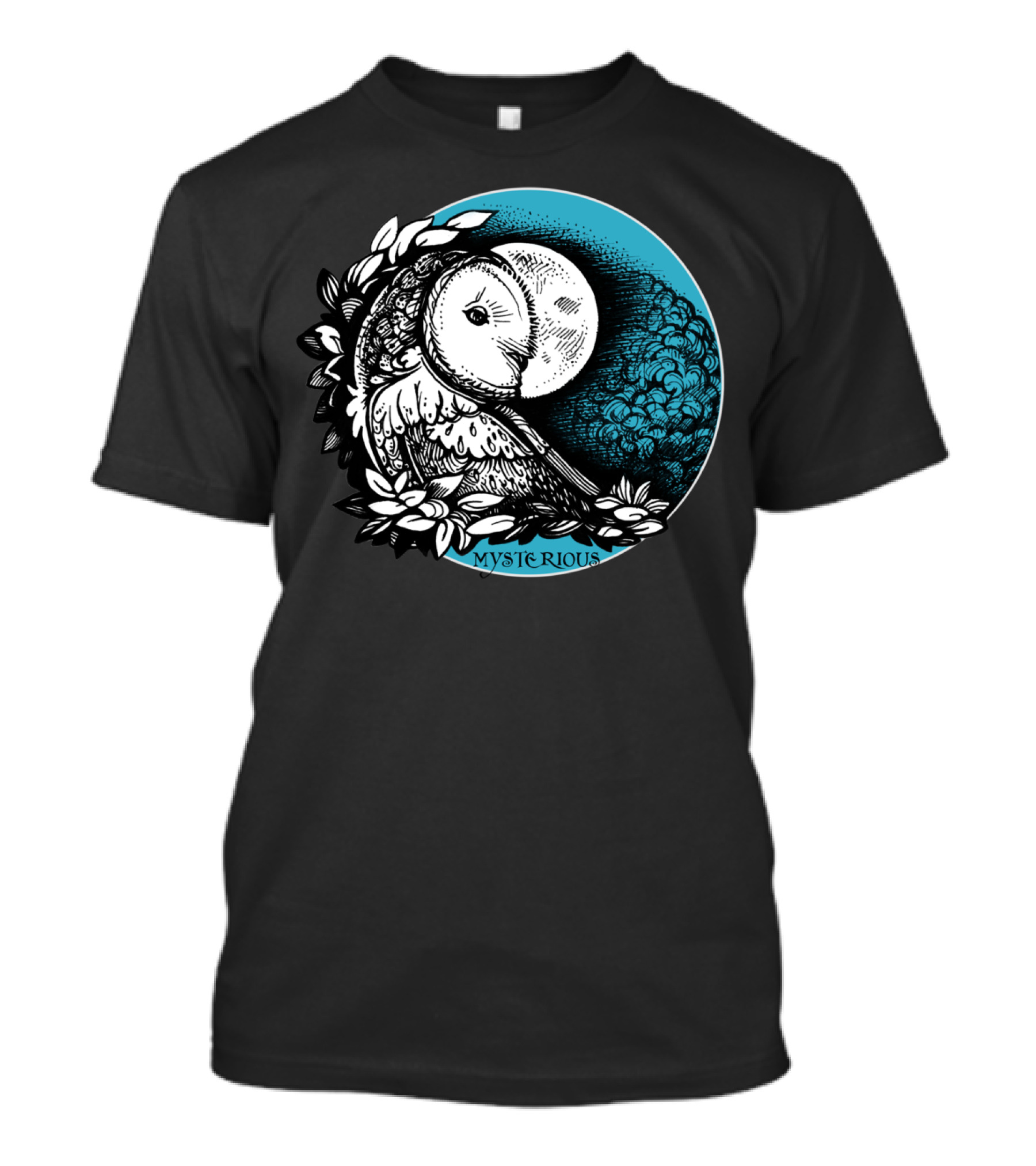 Mysterious Owl With Moon And Floral Accents T-Shirt