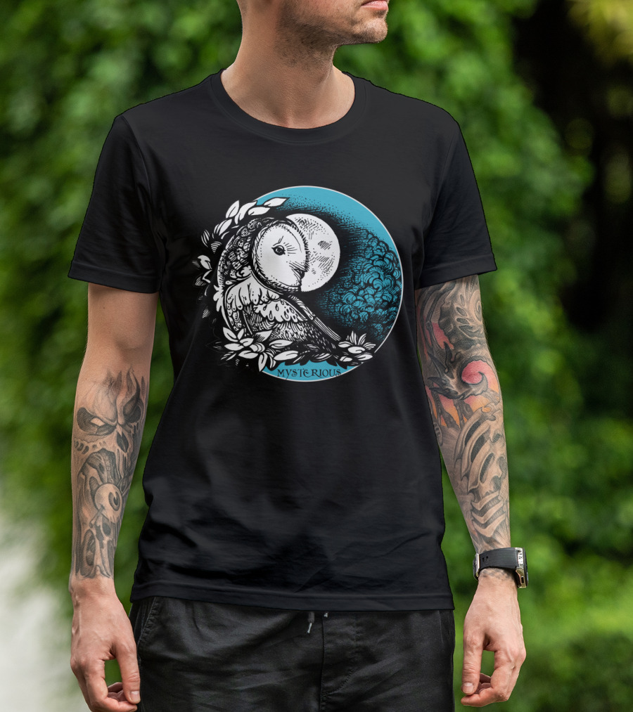 Mysterious Owl With Moon And Floral Accents T-Shirt