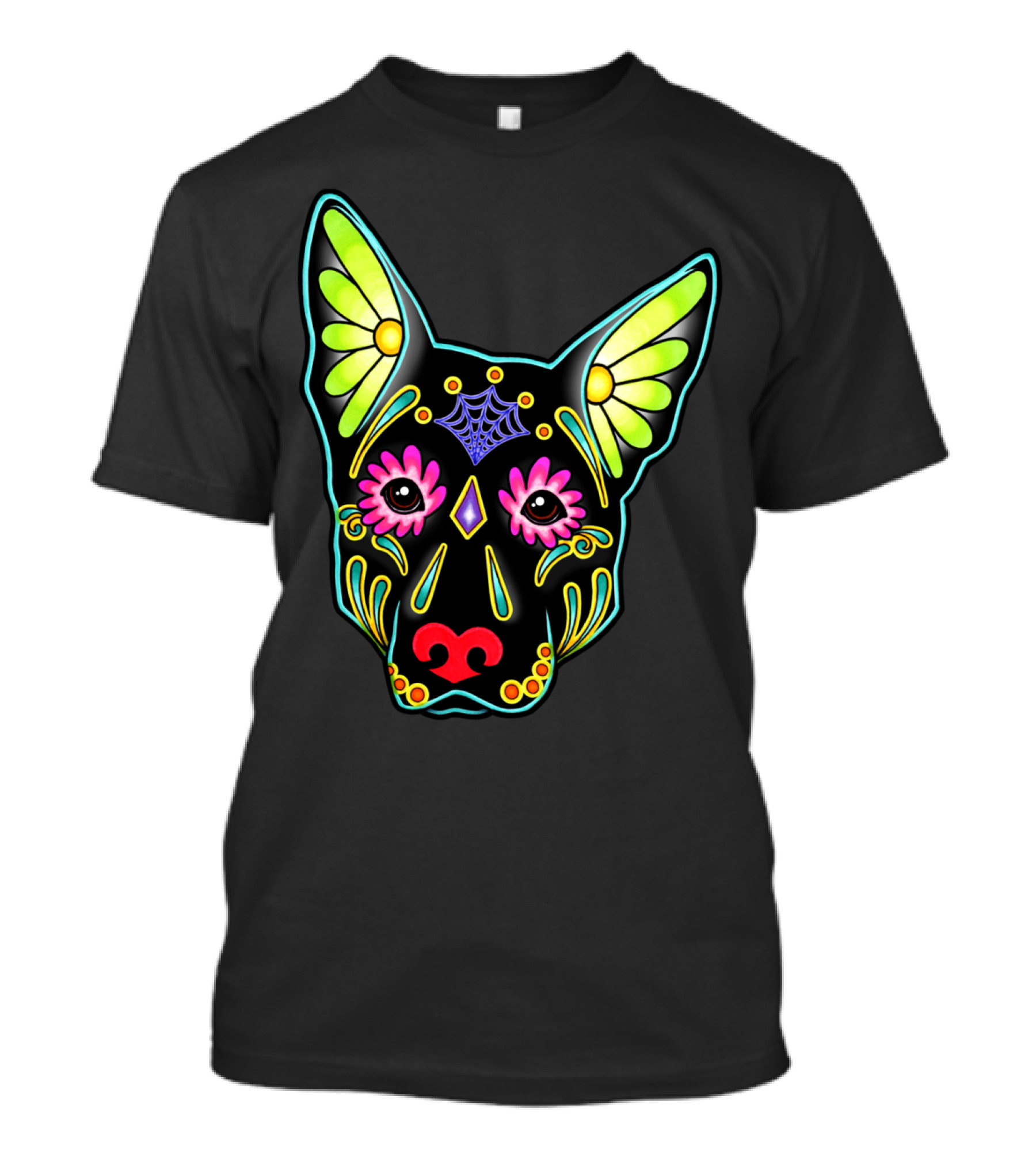 German Shepherd Black Dog Sugar Skull T-Shirt