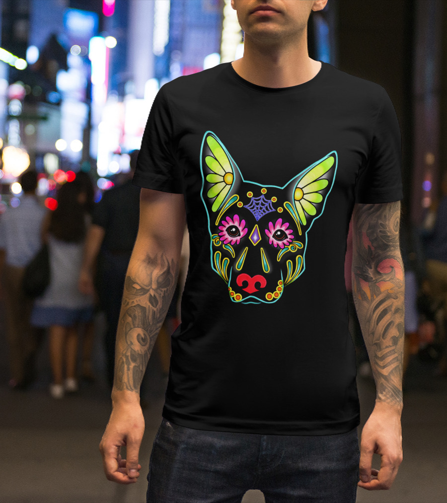 German Shepherd Black Dog Sugar Skull T-Shirt