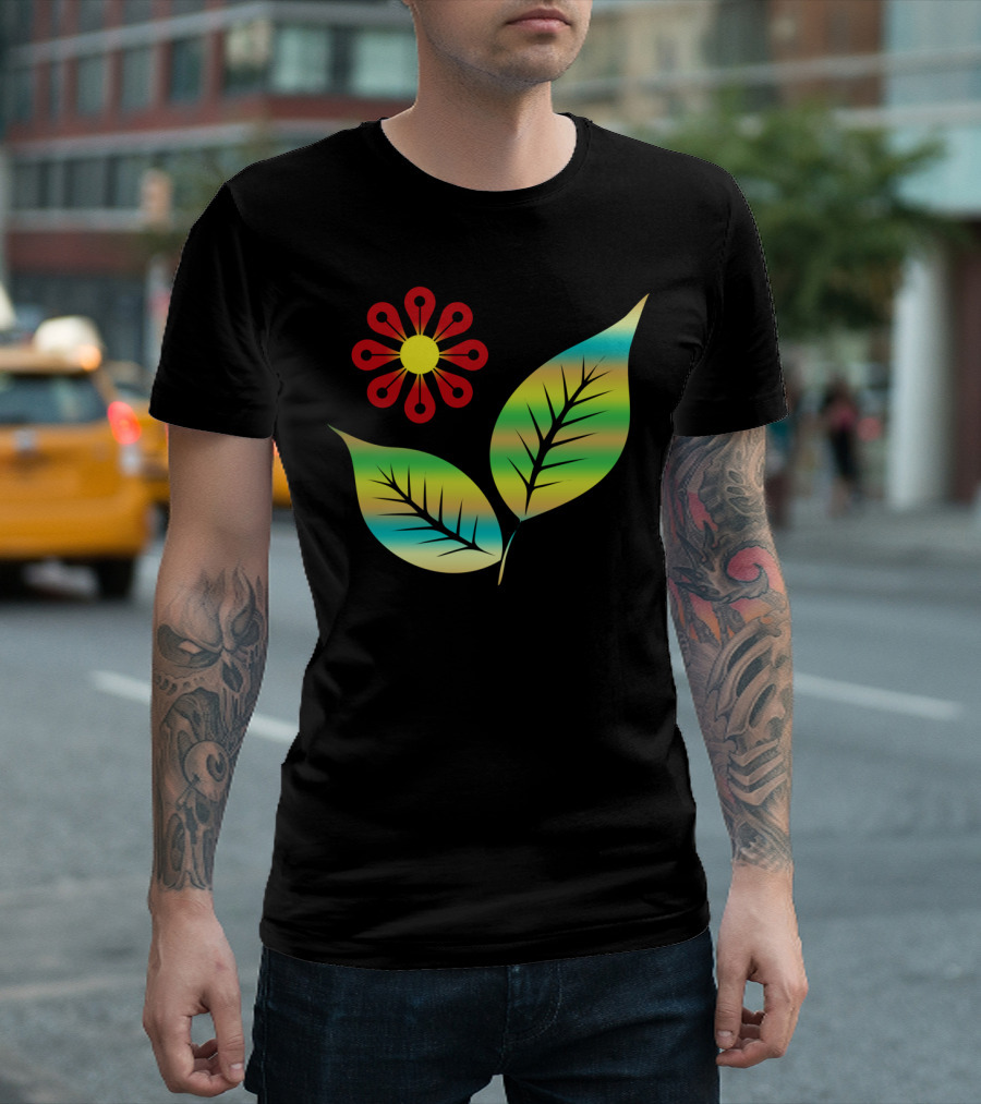 Leaves And Vibrant Red Flower T-Shirt
