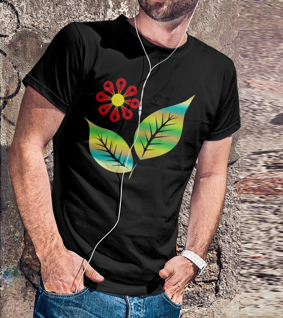 Leaves And Vibrant Red Flower T-Shirt