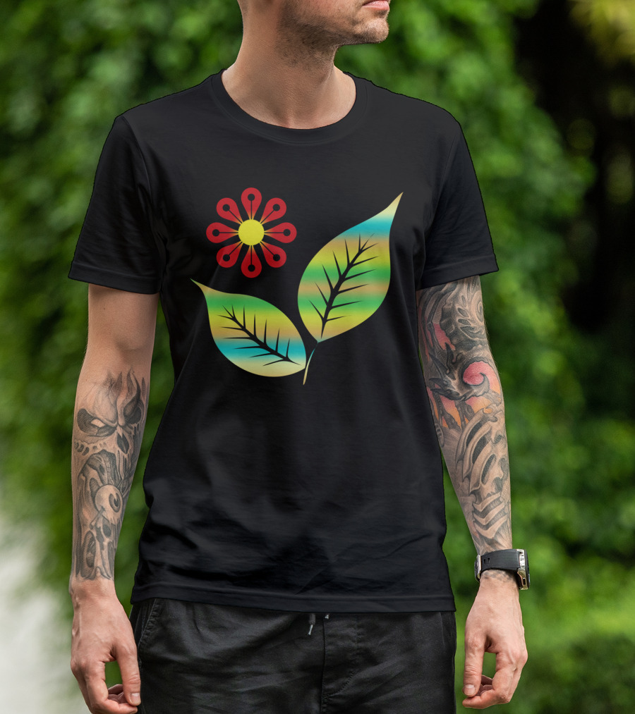 Leaves And Vibrant Red Flower T-Shirt