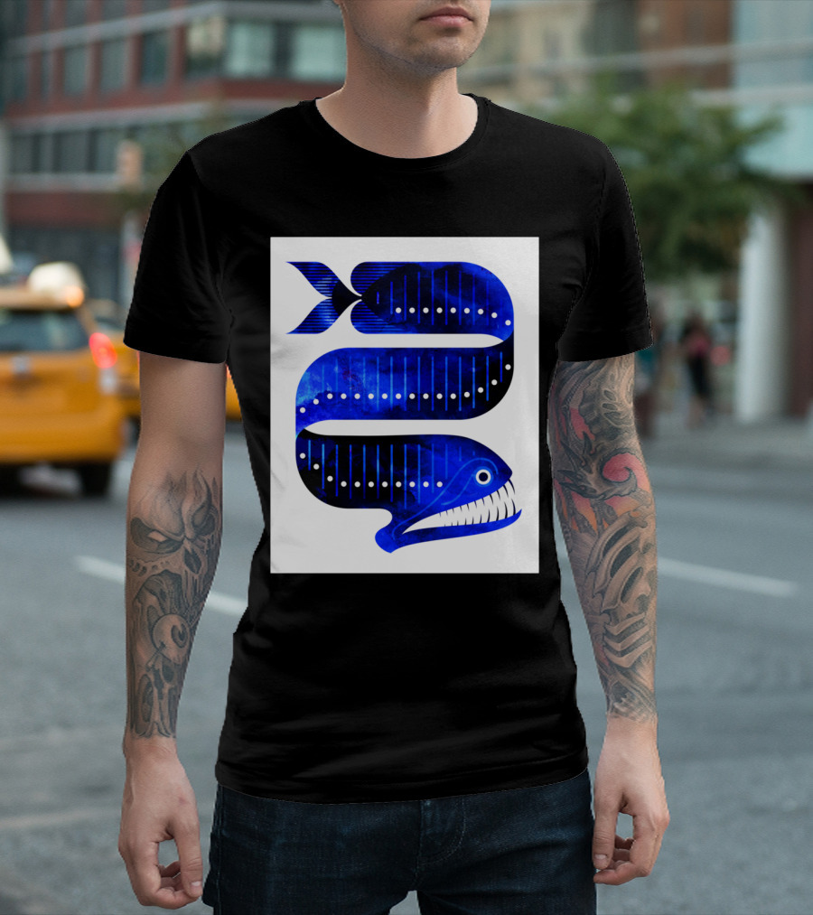 Dragonfish Spiral in Deep Blue Sea Motif T-Shirt