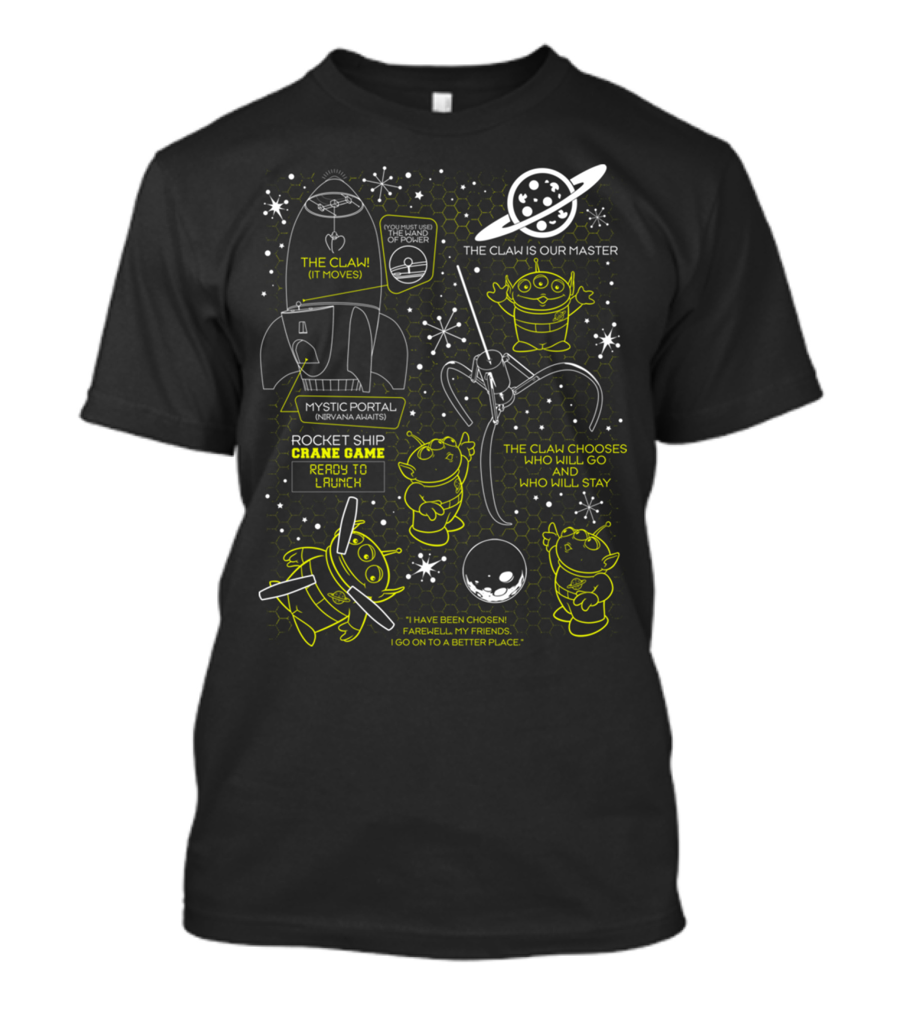 The Claw Chooses Who Will Go And Who Will Stay Mystic Portal Rocket Ship Crane Game Toy Story T-Shirt