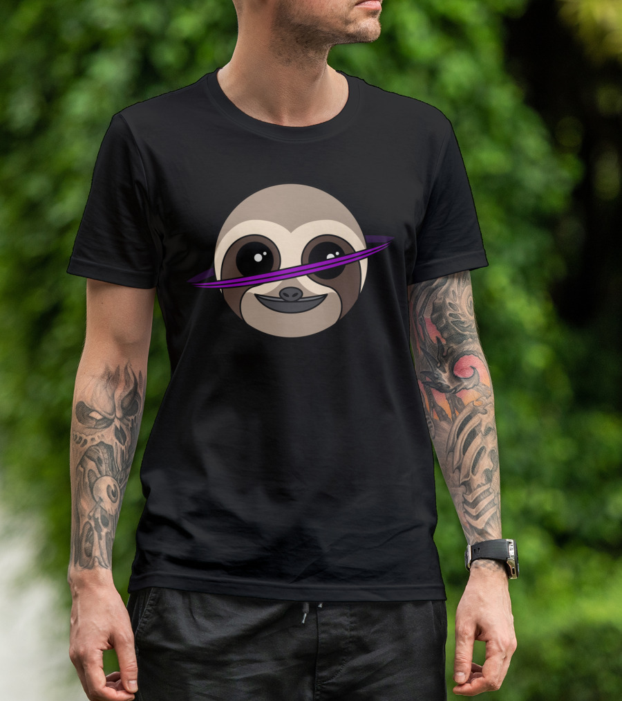 Slothy Large Face With Purple Planet Ring T-Shirt