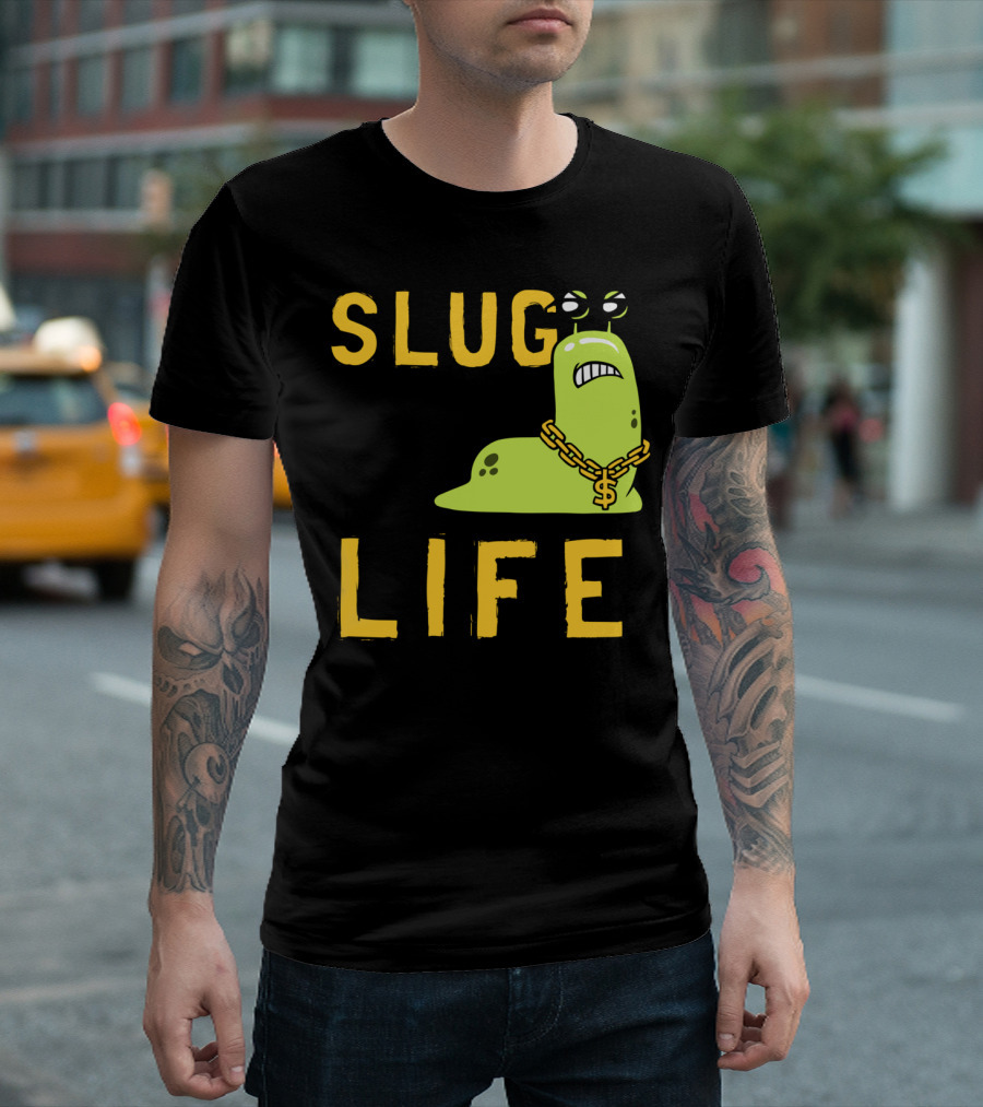 SLUG LIFE Grumpy Dollar Sign Chain Green Slug Cartoon T-Shirt