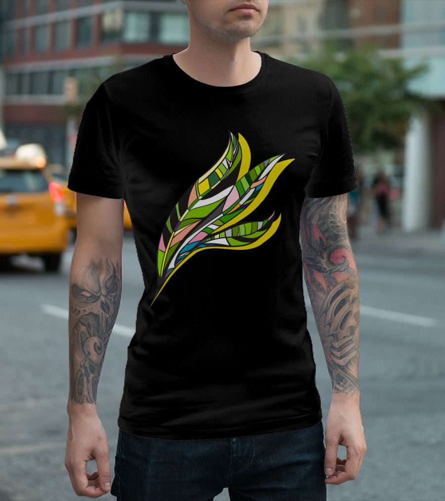 Leaves Stained Glass Style Multicolor Abstract T-Shirt