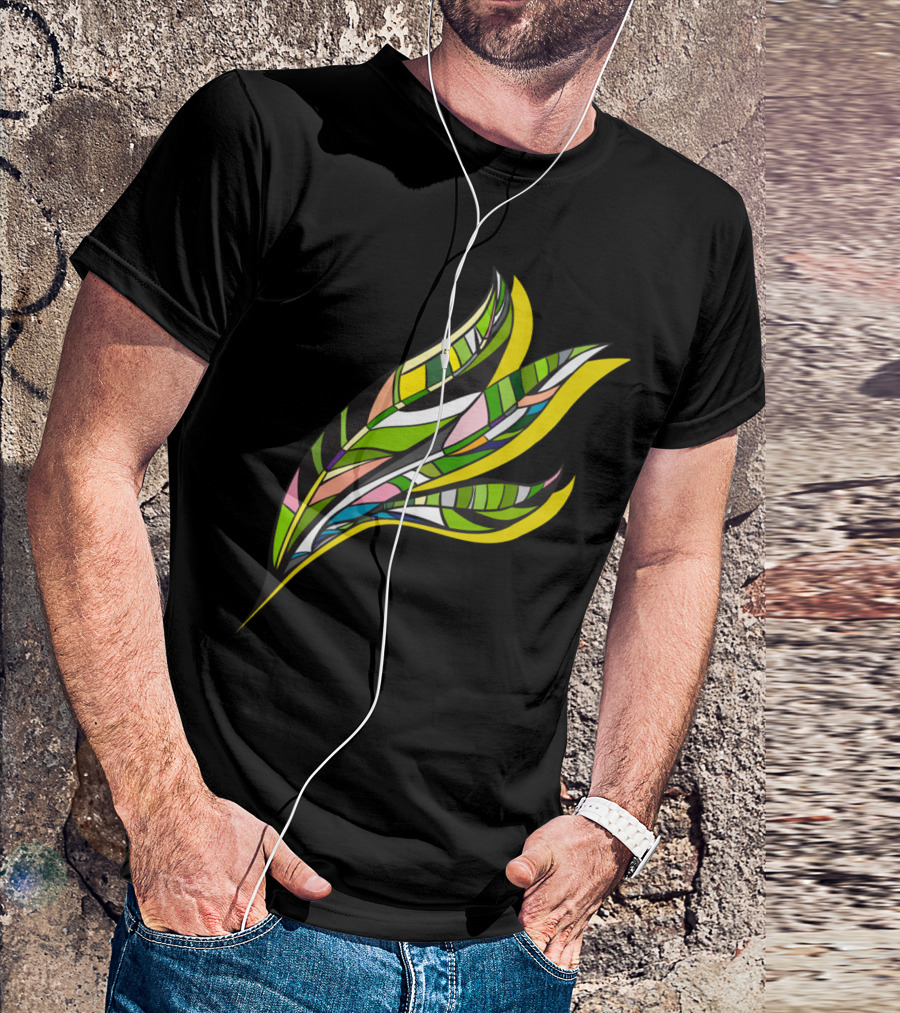 Leaves Stained Glass Style Multicolor Abstract T-Shirt