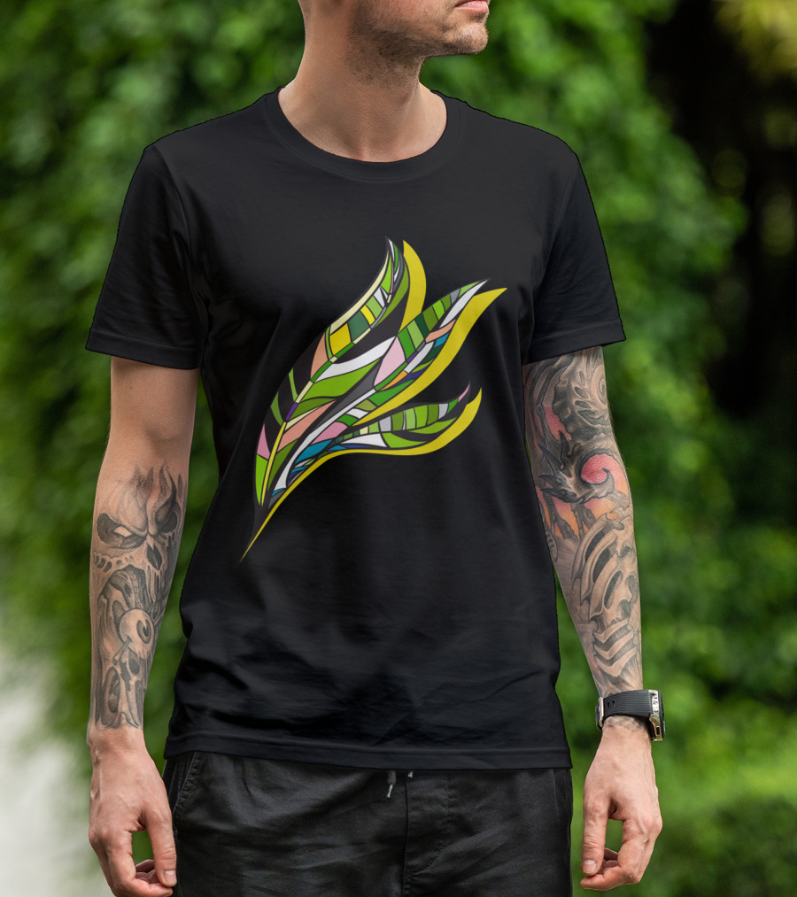 Leaves Stained Glass Style Multicolor Abstract T-Shirt