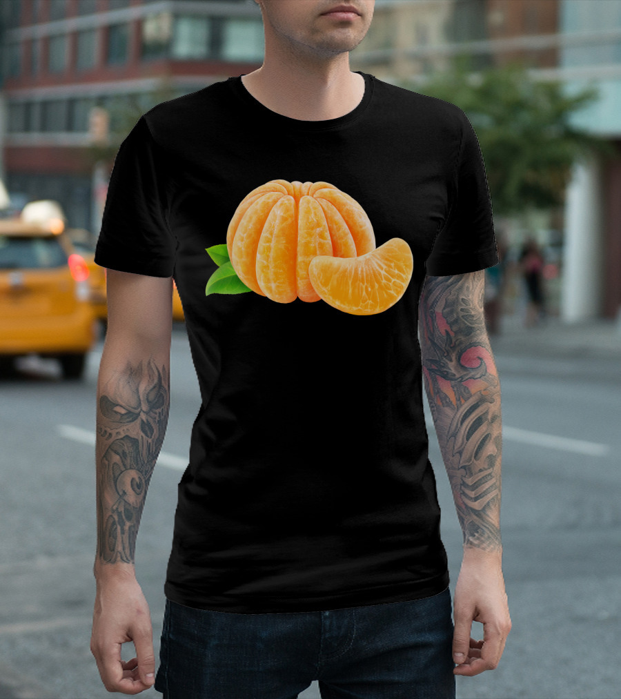 Peeled Tangerine Slice with Leaves T-Shirt