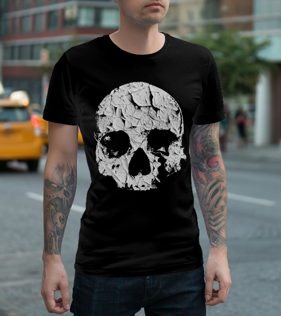 Peeling Paint Skull Cracked Texture T-Shirt