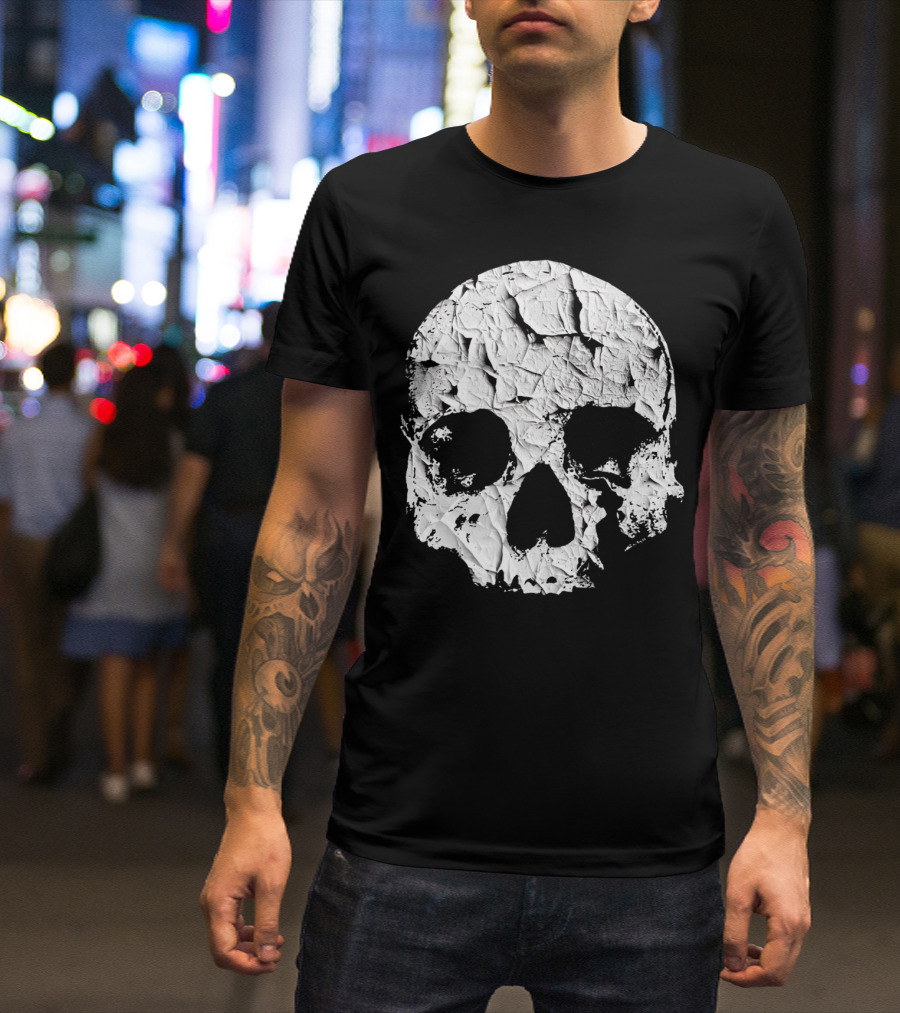 Peeling Paint Skull Cracked Texture T-Shirt
