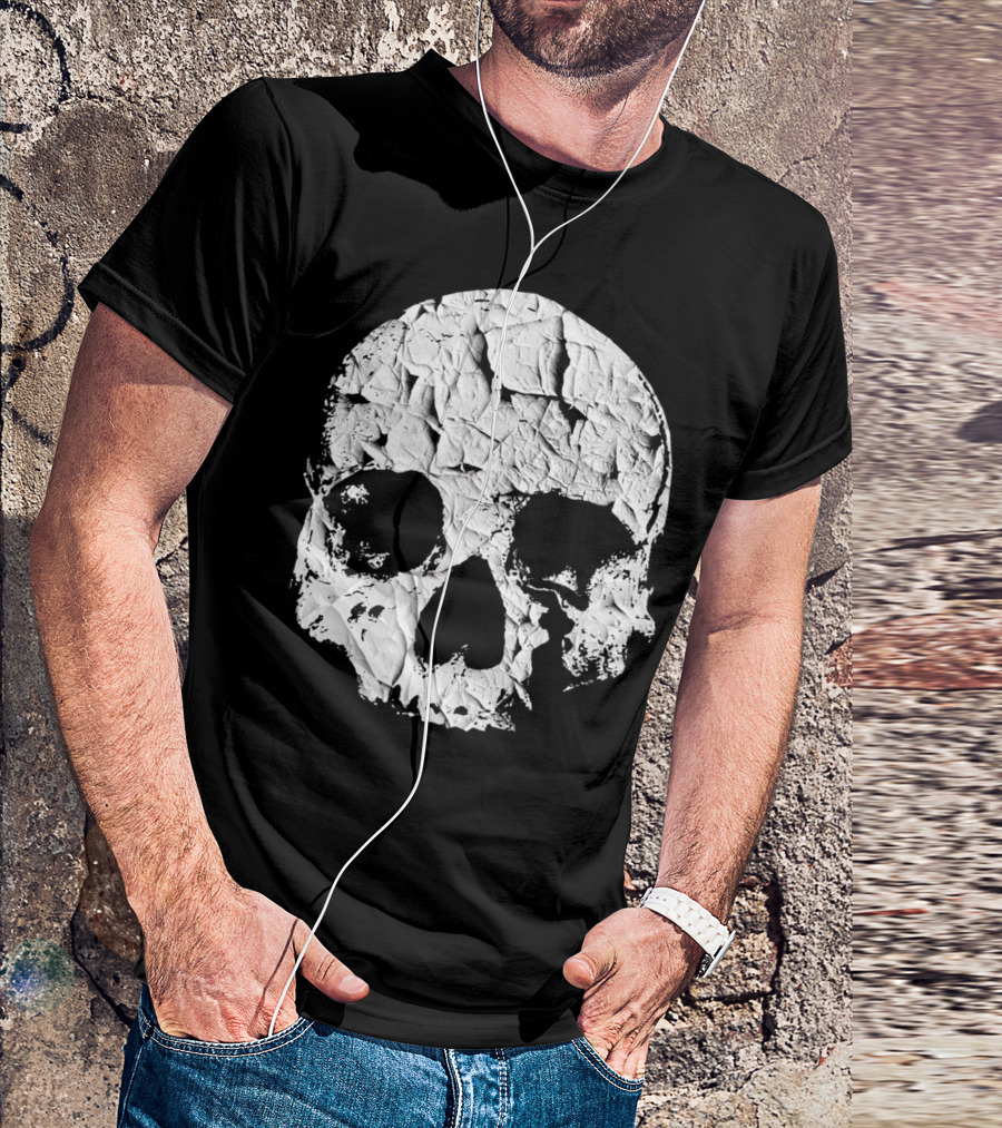 Peeling Paint Skull Cracked Texture T-Shirt