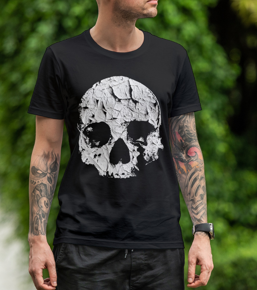 Peeling Paint Skull Cracked Texture T-Shirt
