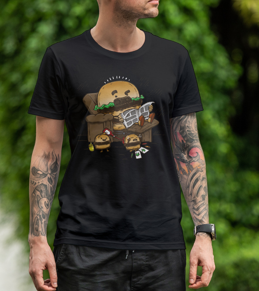 The Dad Burger Reading Newspaper With Kids Playing T-Shirt