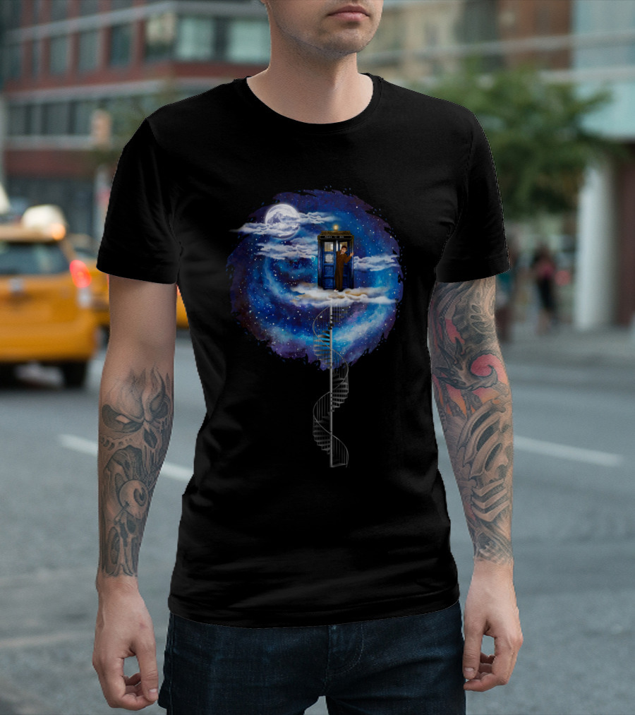 Doctor Who TARDIS Spiral Staircase In Starry Night Scene T-Shirt