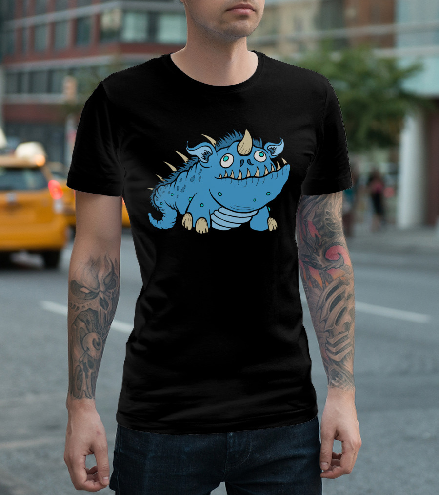 Hairy Spine Monster Big Blue Beast Creature Horned T-Shirt