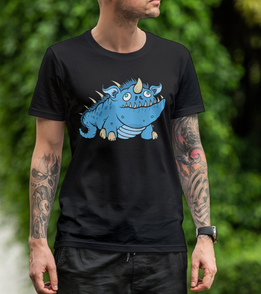 Hairy Spine Monster Big Blue Beast Creature Horned T-Shirt