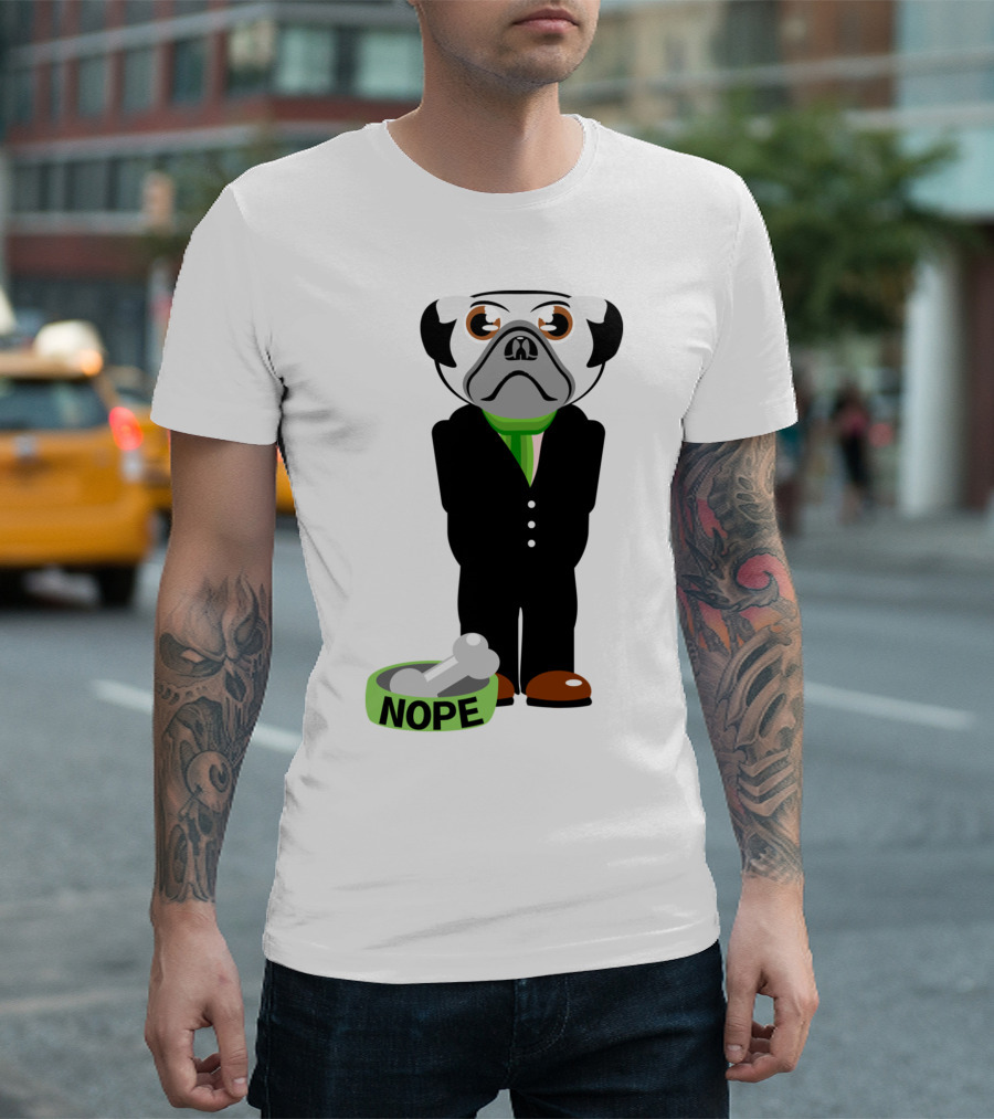 Pug in Suit with Nope Bowl and Bone T-Shirt
