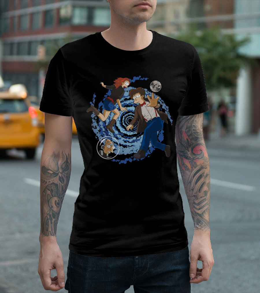 Doctorama Returns Time Traveling Adventure Characters in Space Swirl T-Shirt